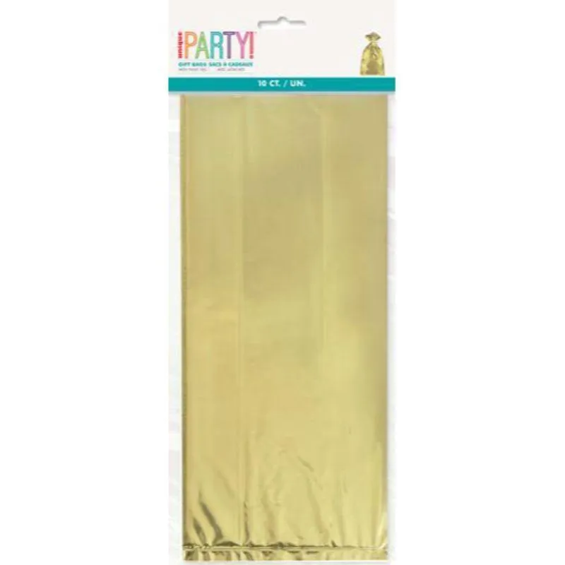 10 Pack Metallic Gold Cello Bags - 12.5cm x 28cm
