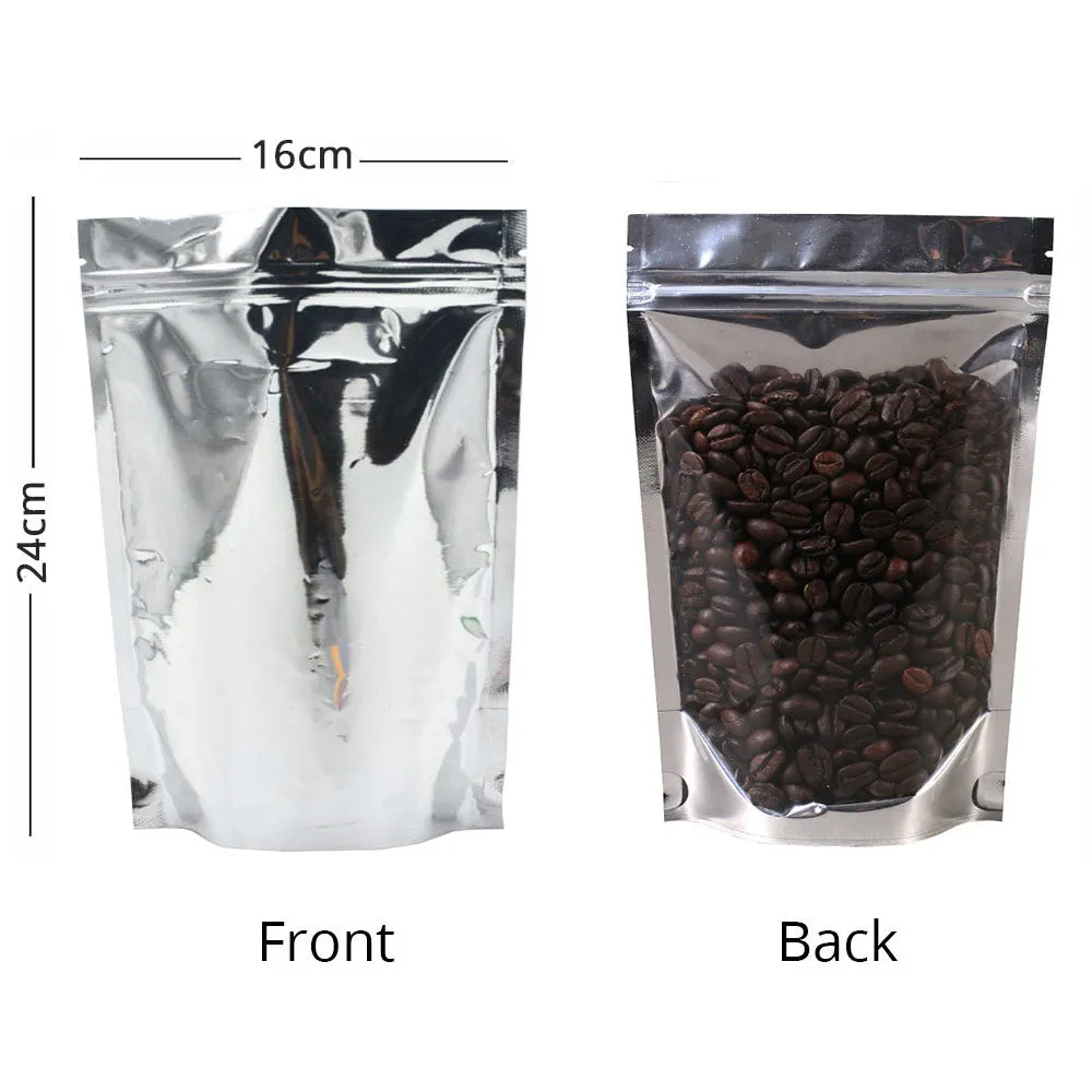100Pcs Glossy Clear One Side Eco Metallic Foil Mylar Packaging Stand Up Zip Lock Bag For Multifunction Storage Pouch