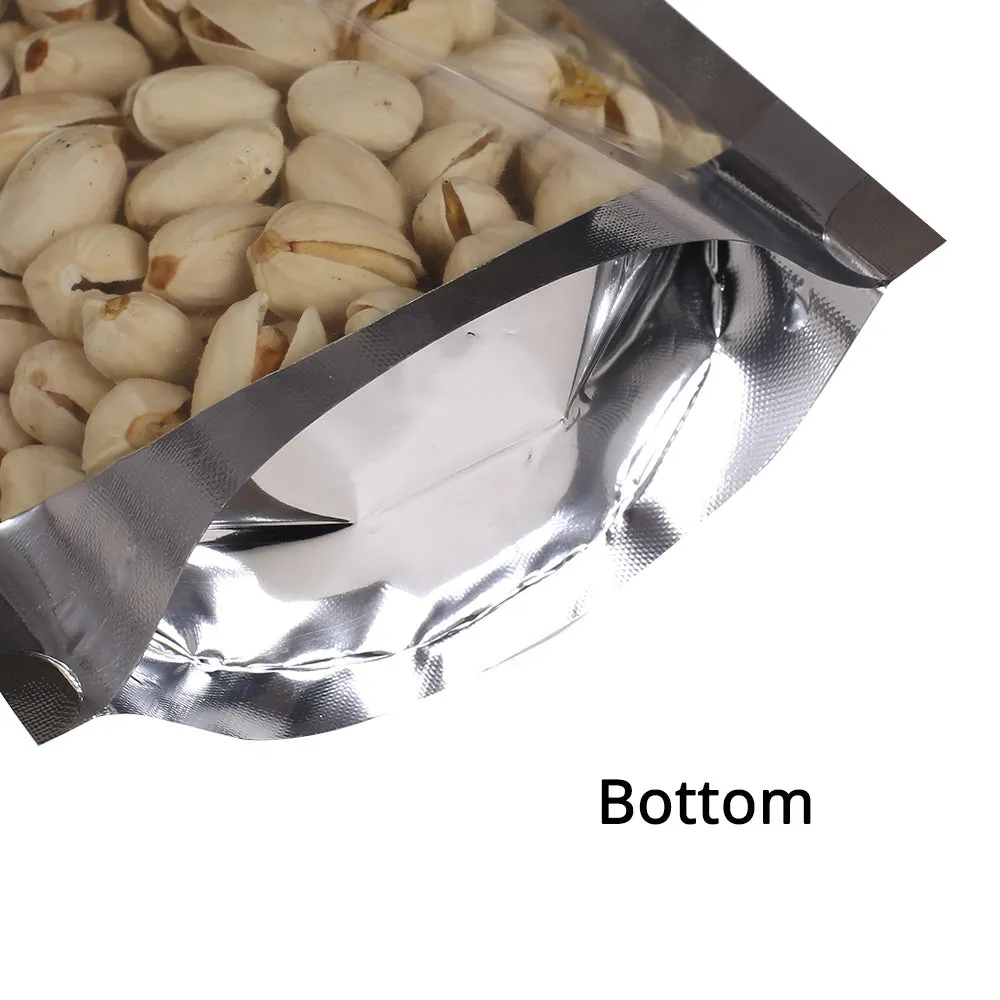 100Pcs Glossy Clear One Side Eco Metallic Foil Mylar Packaging Stand Up Zip Lock Bag For Multifunction Storage Pouch