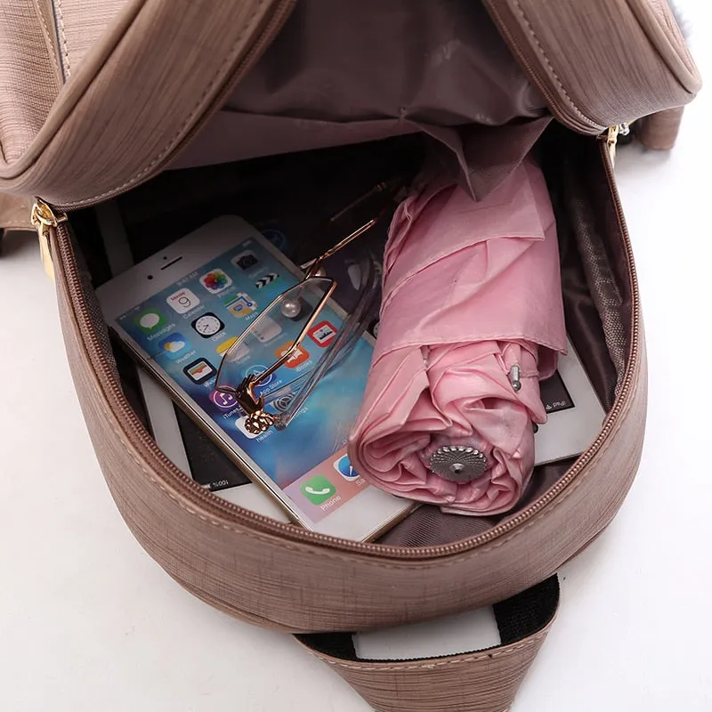 Amberler Women PU Leather Backpacks High Quality School Bags For Teenage Girls Travel Bag New Ladies Shoulder 3 Pieces Set Bag