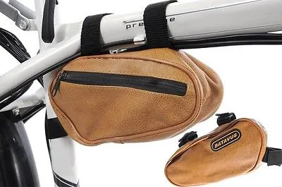 BATAVUS BIKE FRAME BAG BROWN LEATHER "LOOK" ZIPPED CORNER POUCH