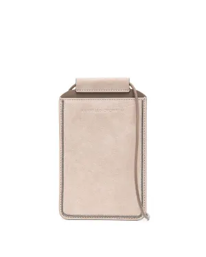 Beaded Trim Suede Phone Bag in Beige