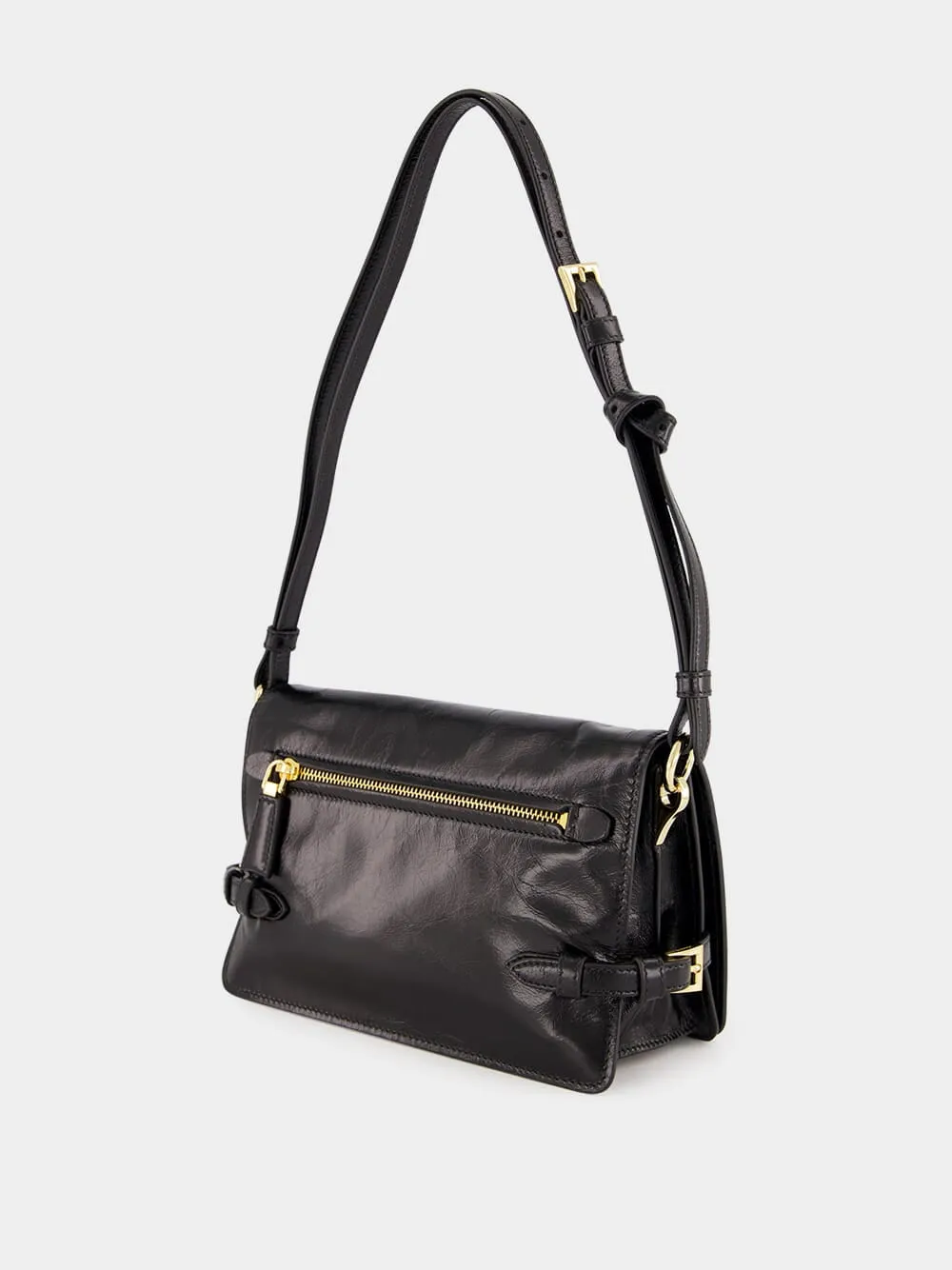 Black Glossy Leather Shoulder Bag