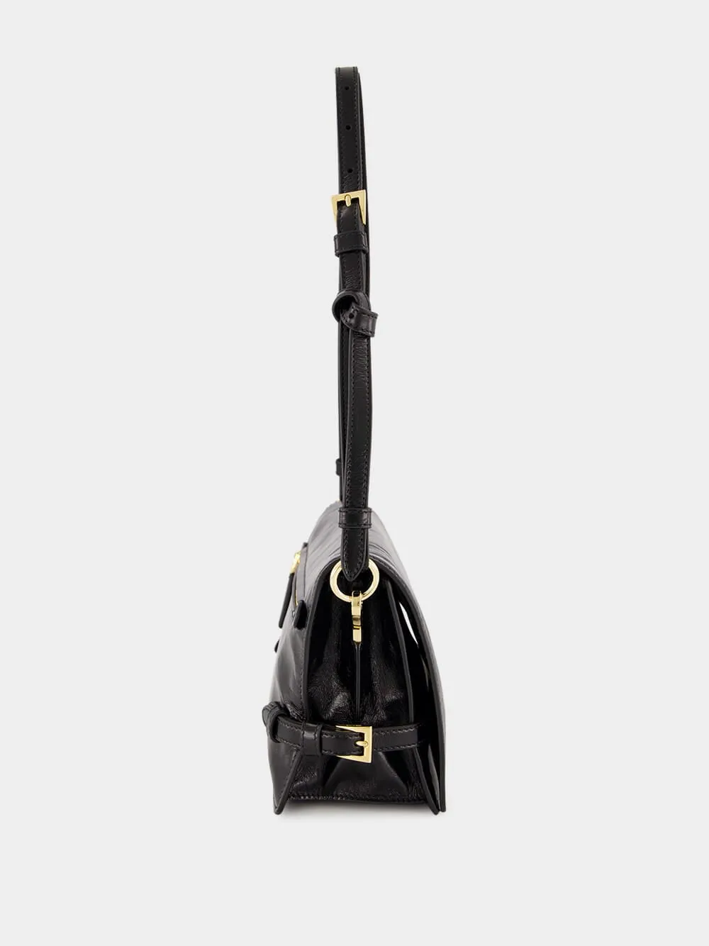 Black Glossy Leather Shoulder Bag