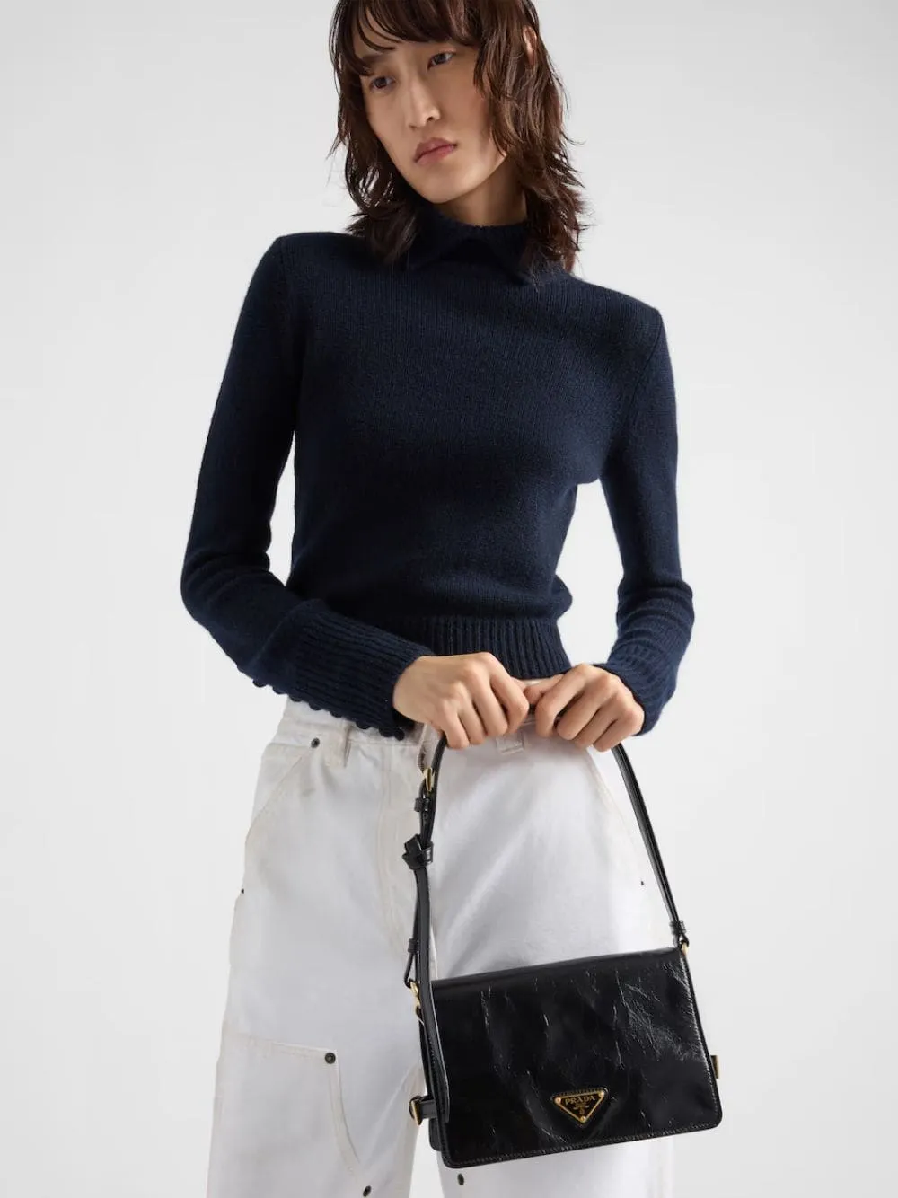 Black Glossy Leather Shoulder Bag