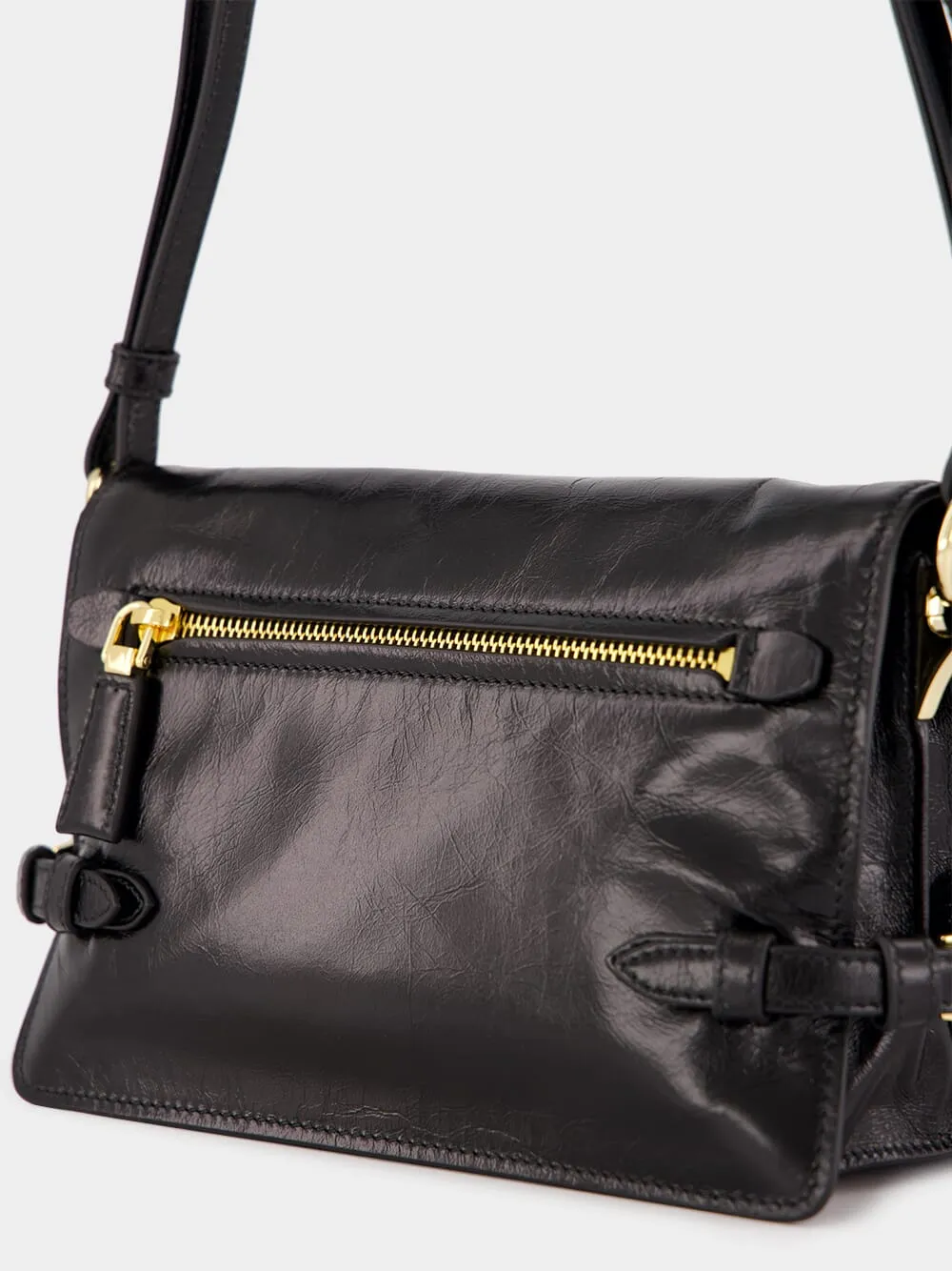 Black Glossy Leather Shoulder Bag