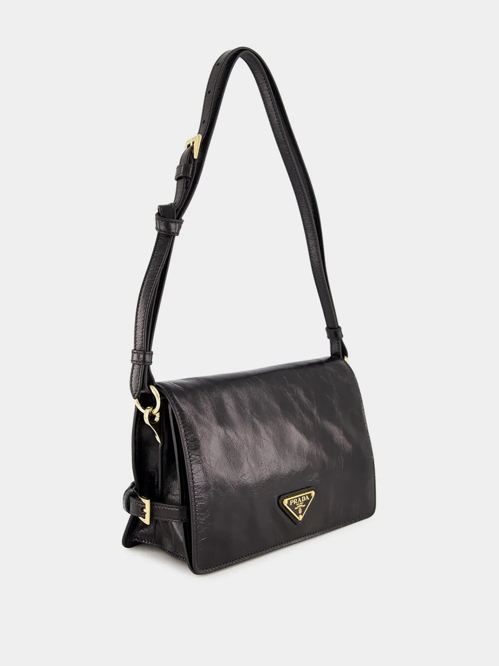 Black Glossy Leather Shoulder Bag