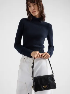 Black Glossy Leather Shoulder Bag