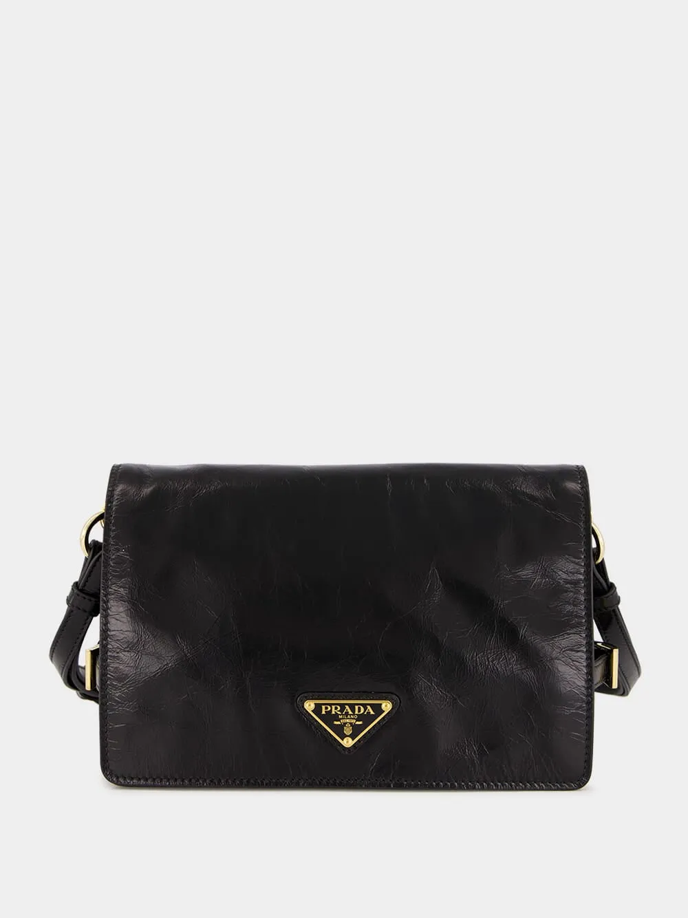Black Glossy Leather Shoulder Bag