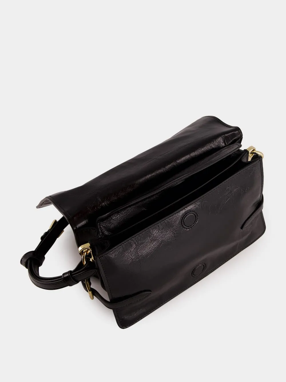 Black Glossy Leather Shoulder Bag