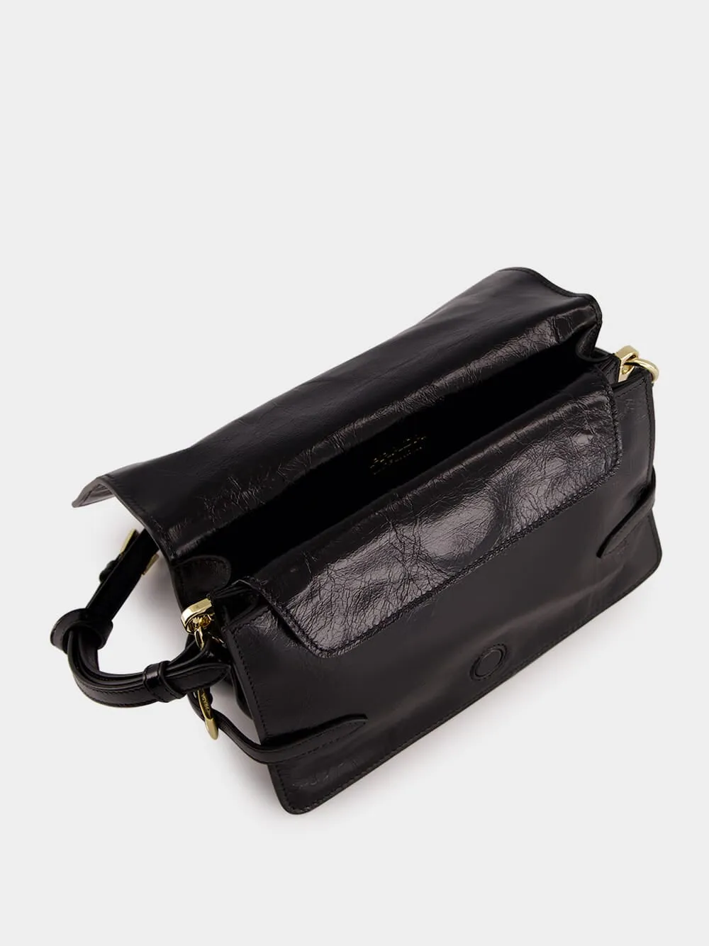 Black Glossy Leather Shoulder Bag