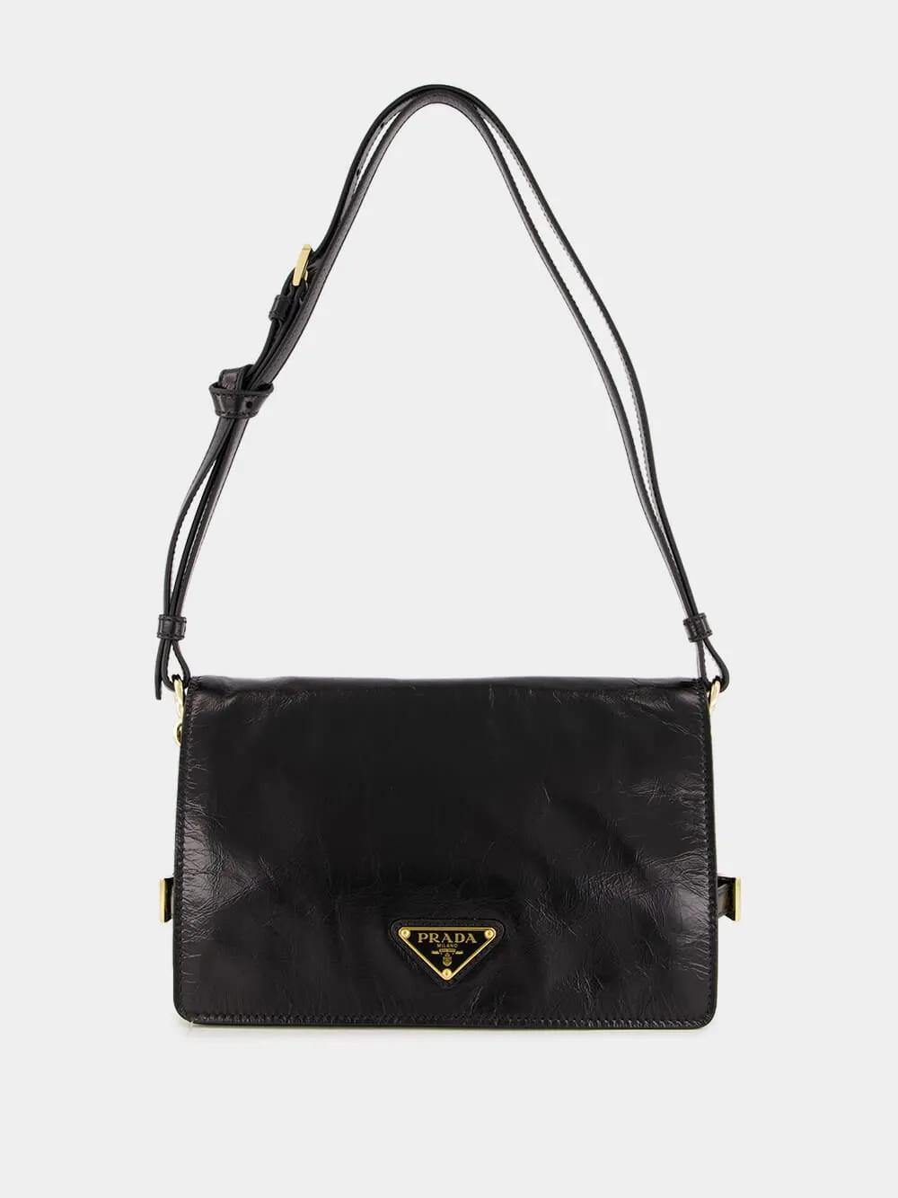 Black Glossy Leather Shoulder Bag