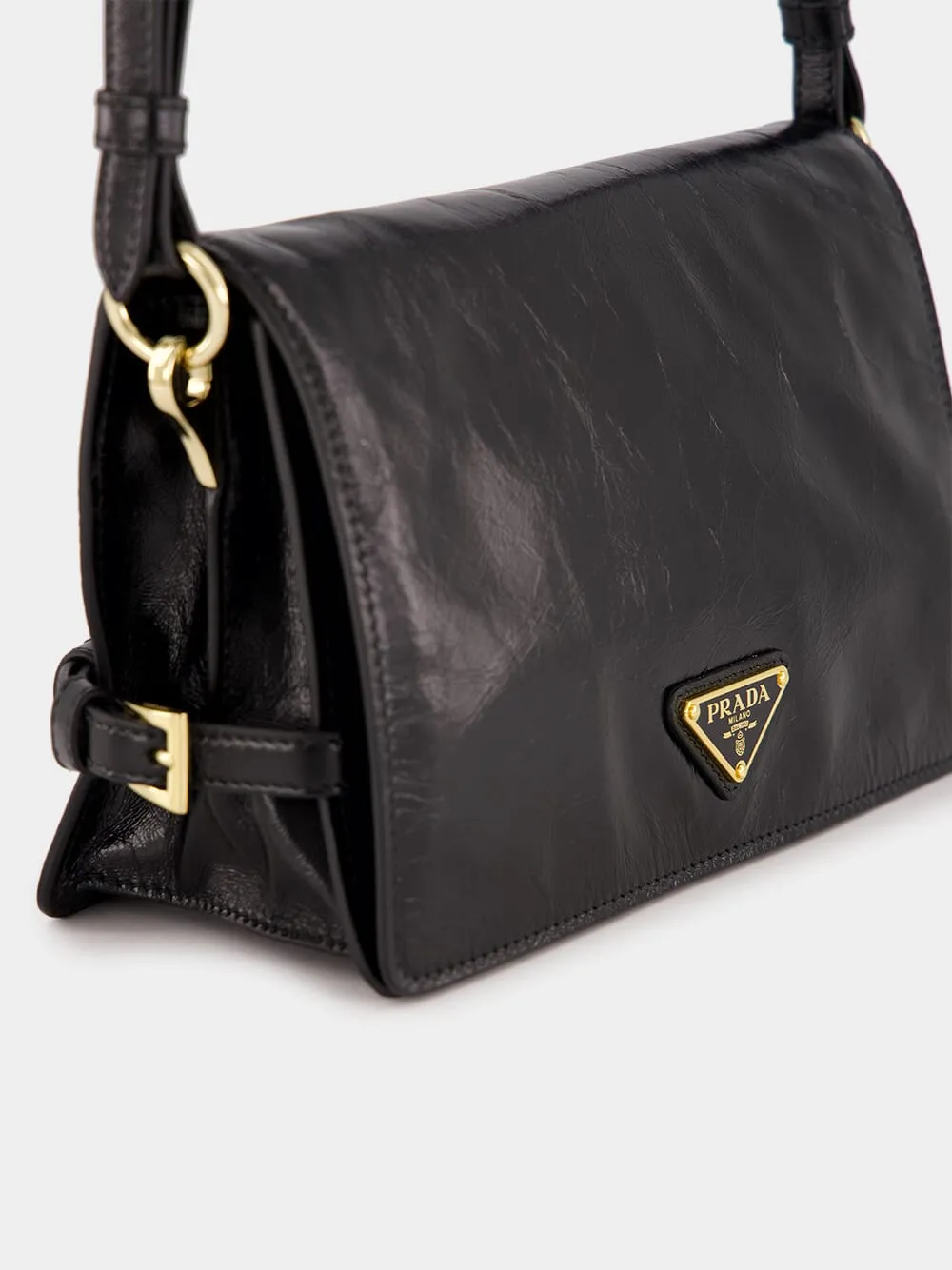 Black Glossy Leather Shoulder Bag