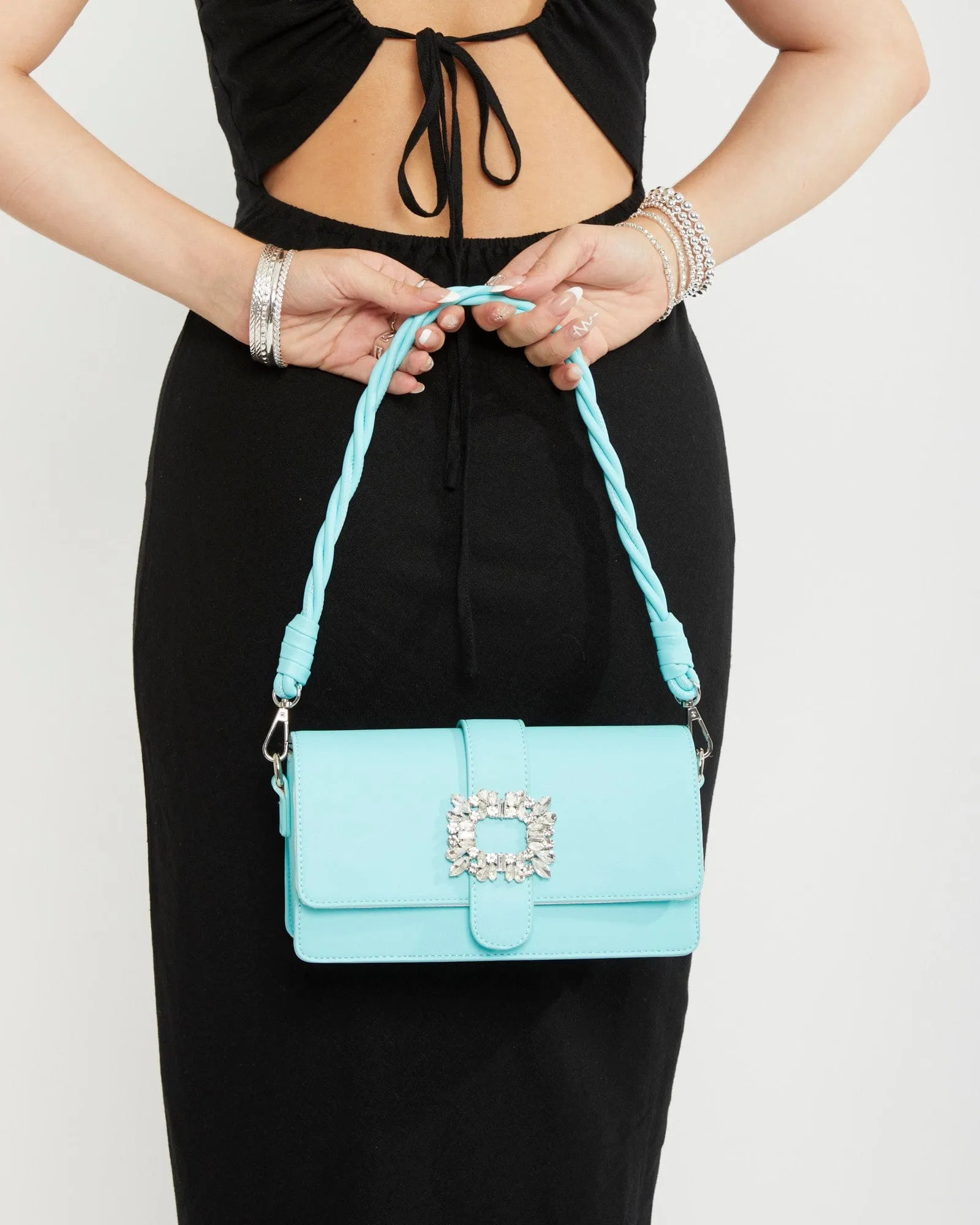 Blue Francesca Crystal Shoulder Bag