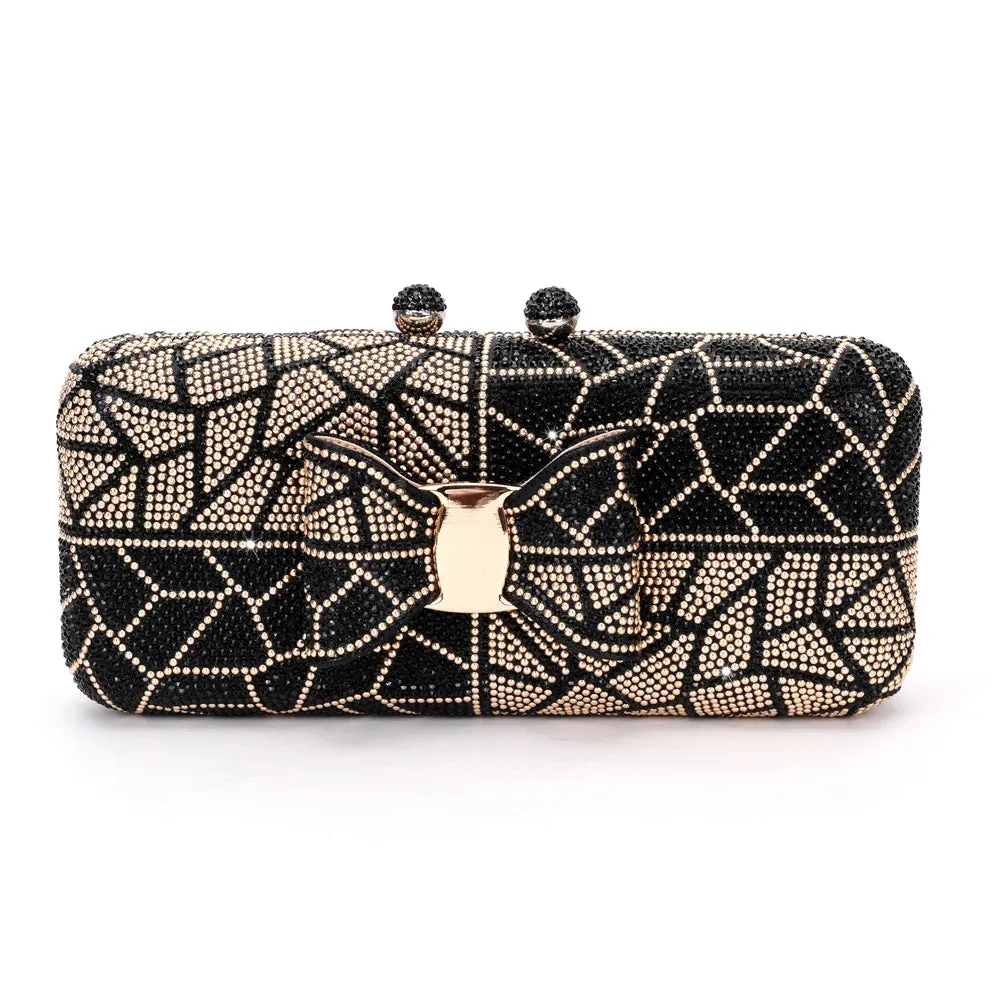 Bow Decor Diamond Crystal Stone Toted Evening Clutch Bag