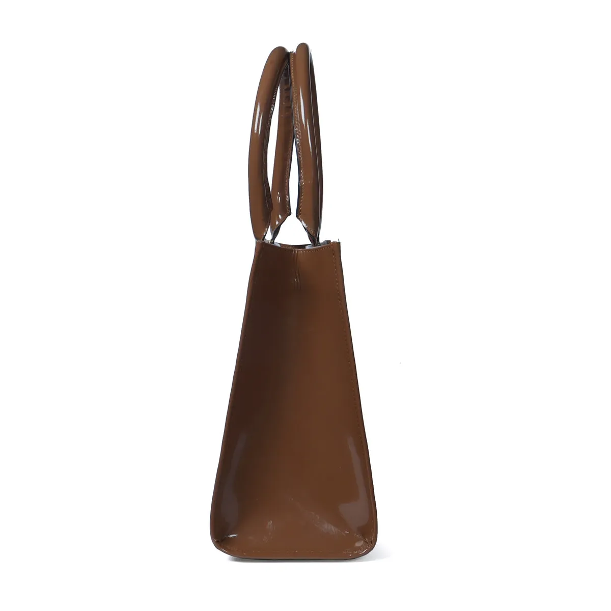 Brown Brush Off Patent Leather Hand Bag
