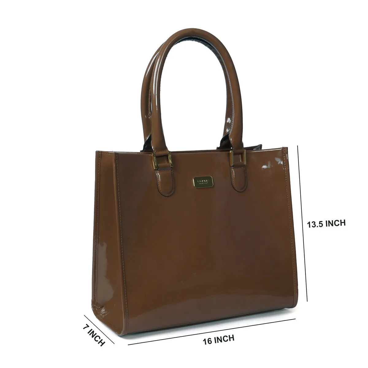 Brown Brush Off Patent Leather Hand Bag