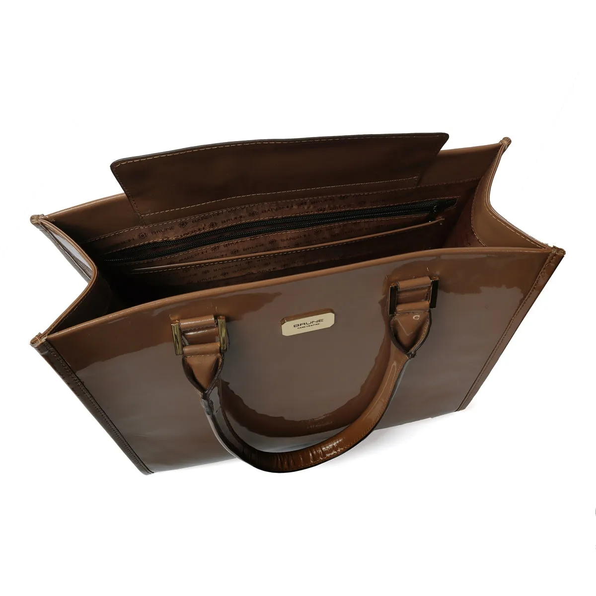 Brown Brush Off Patent Leather Hand Bag