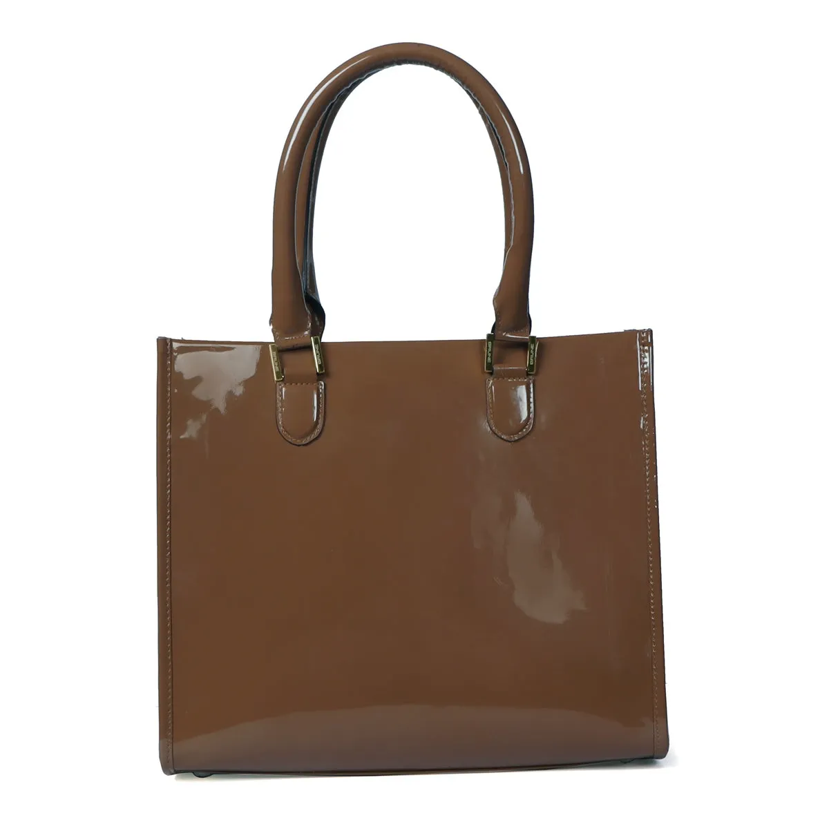 Brown Brush Off Patent Leather Hand Bag