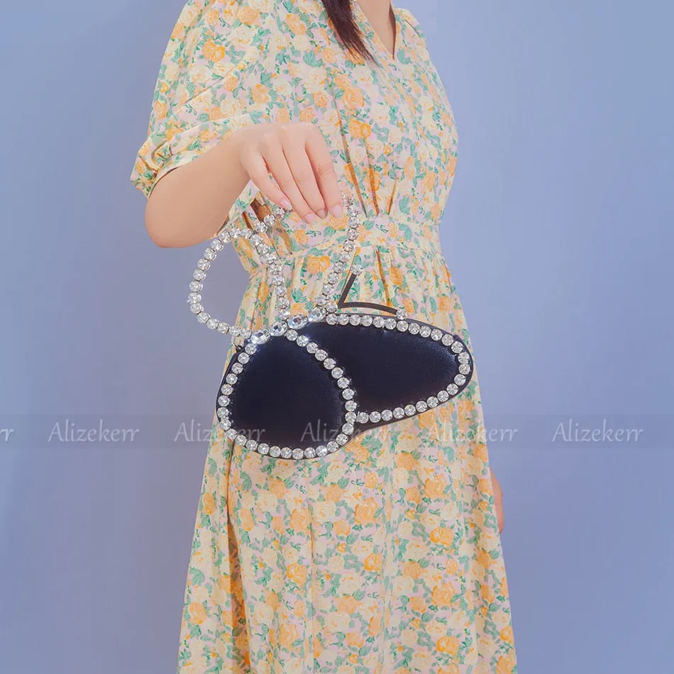 Butterfly Sequin Bags Chic Metal Handle Crystal Rhinestone Purses And Handbags