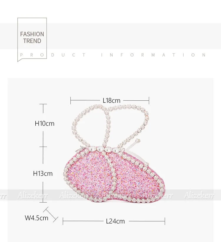 Butterfly Sequin Bags Chic Metal Handle Crystal Rhinestone Purses And Handbags