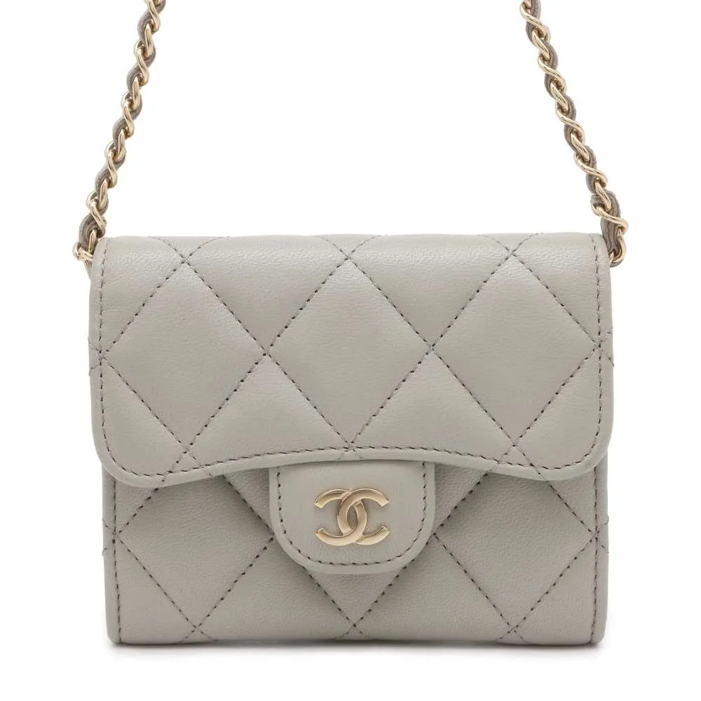 CHANEL Compact Chain wallet Gray AP0238 Lambskin