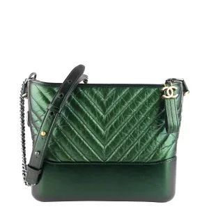 CHANEL Gabrielle Medium Chevron Metallic Leather Hobo Bag