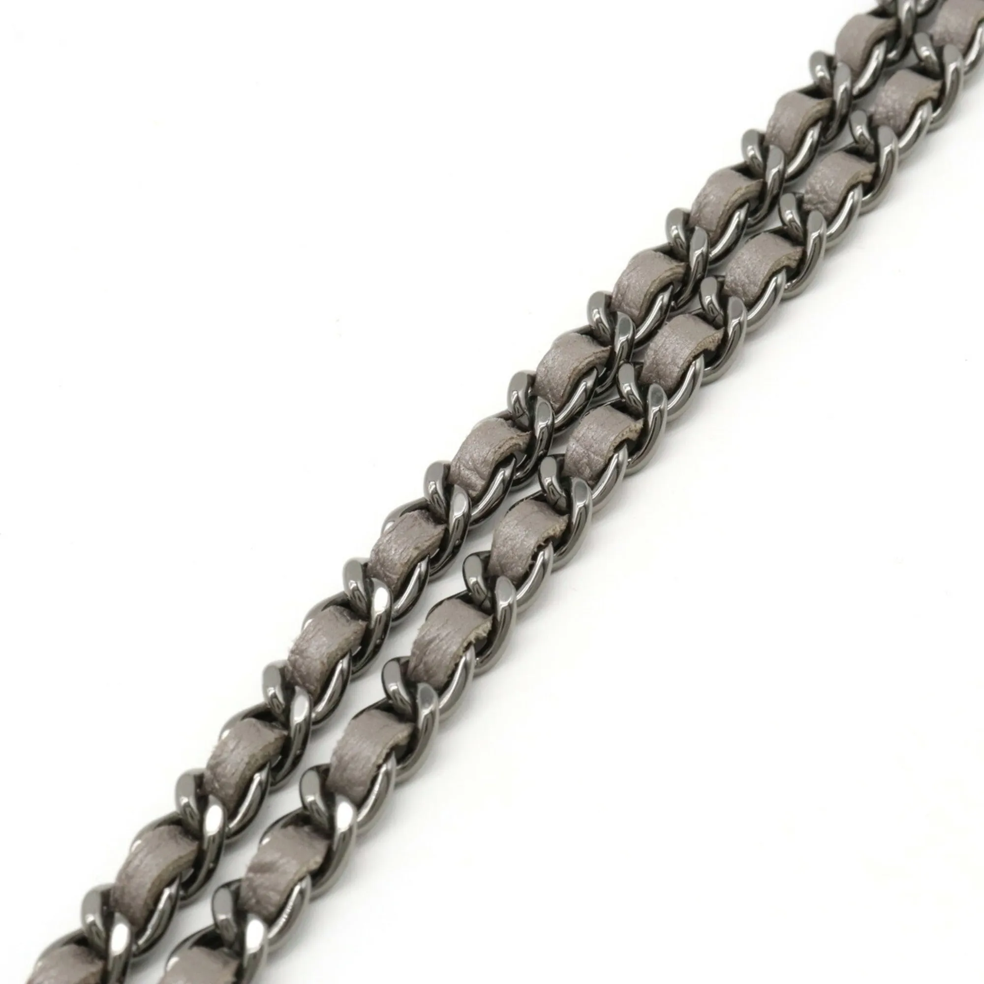 Chanel Matelasse Coco Mark Chain Shoulder Bag Pochette Metallic Leather Gray