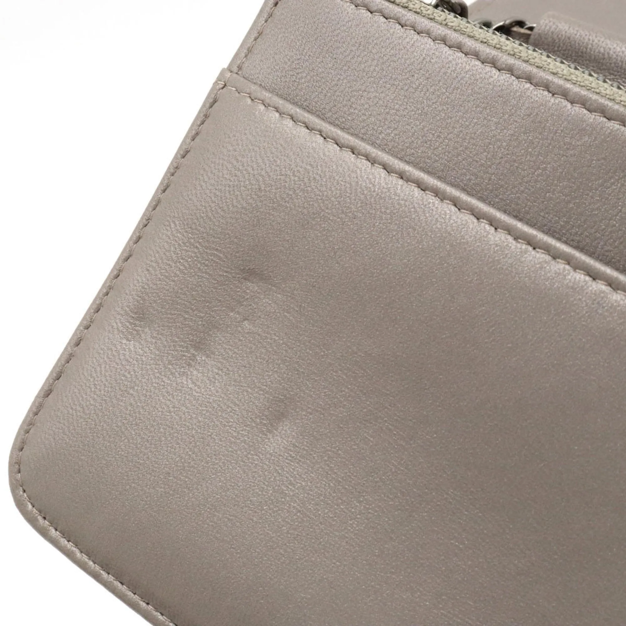 Chanel Matelasse Coco Mark Chain Shoulder Bag Pochette Metallic Leather Gray
