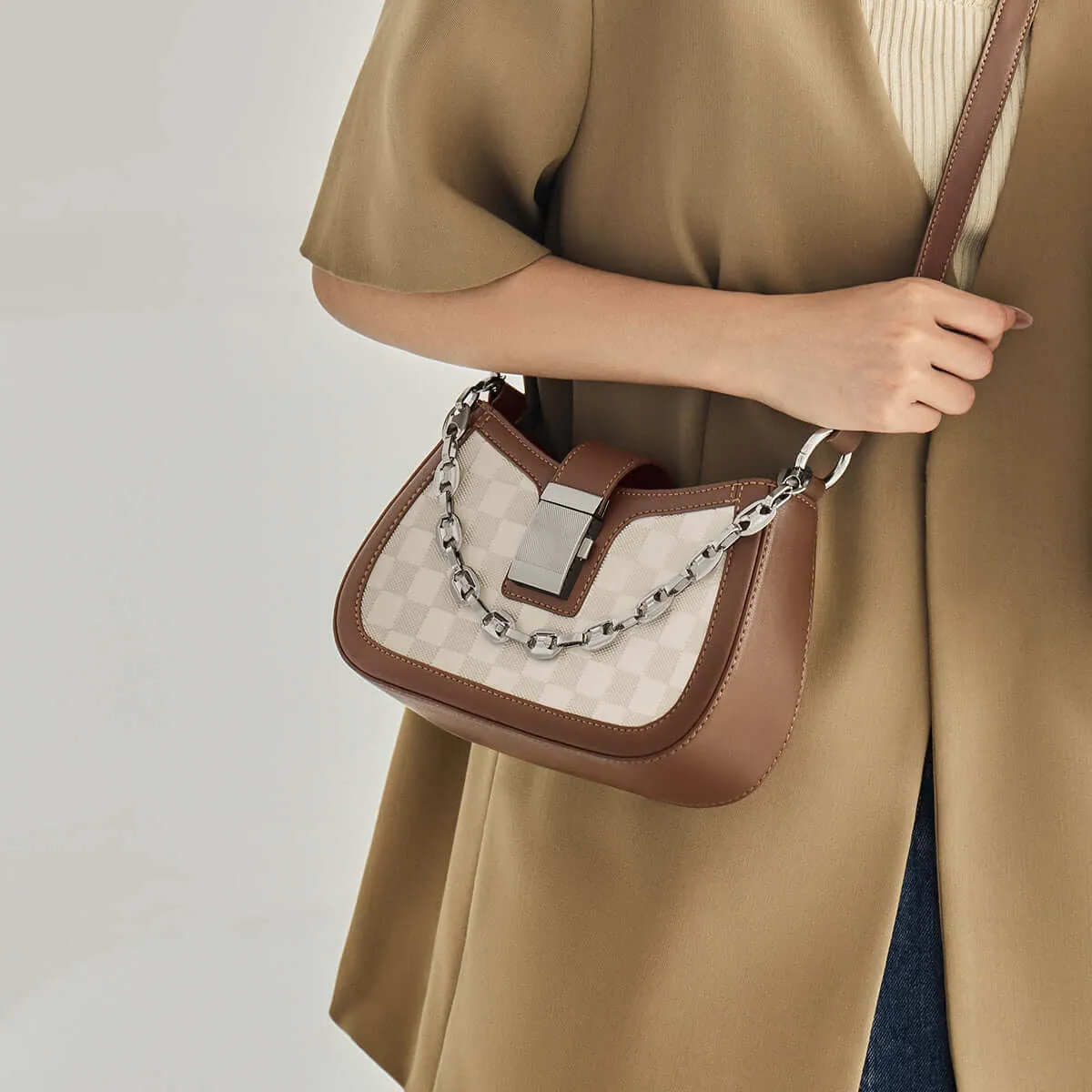 Christina Woven Leather Chained Shoulder Bag