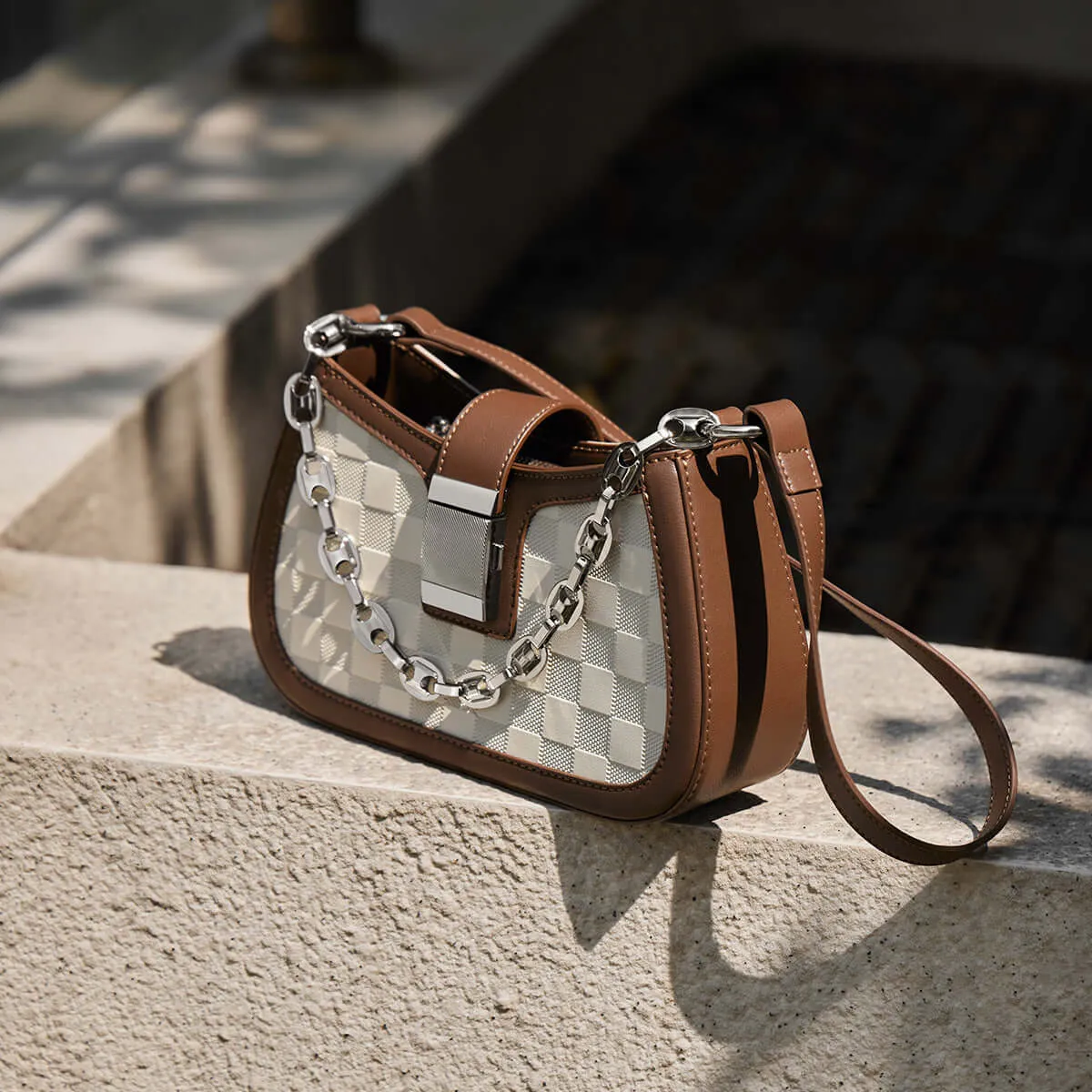 Christina Woven Leather Chained Shoulder Bag