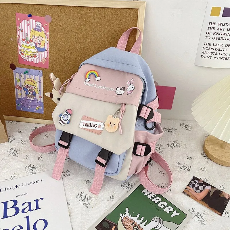 Christmas Gift 2021New Multifunctional stitching mini small backpack Cute girl outing shoulder bag Fashion candy color children's school bag