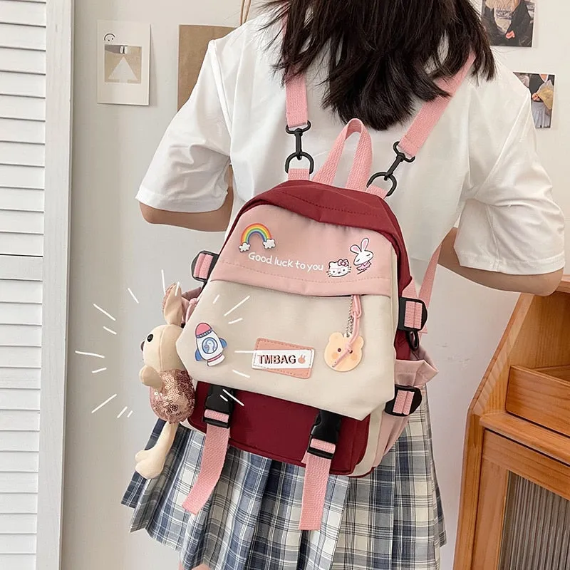 Christmas Gift 2021New Multifunctional stitching mini small backpack Cute girl outing shoulder bag Fashion candy color children's school bag
