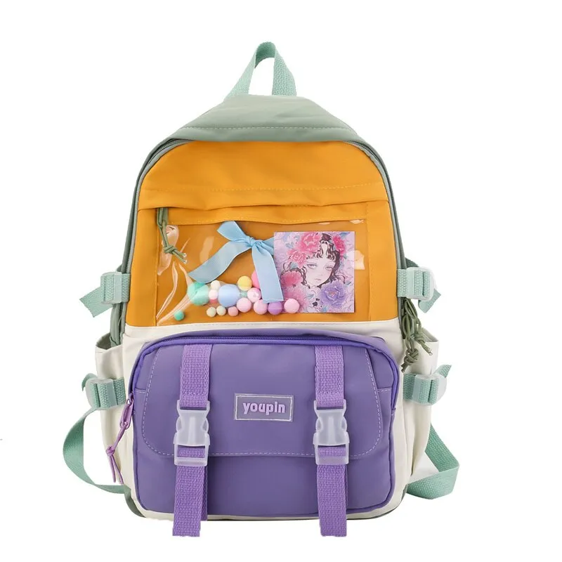 Christmas Gift Kawaii Japanese fashion contrast color women's backpack Candy color patchwork design travel backpack Cute student schoolbag New