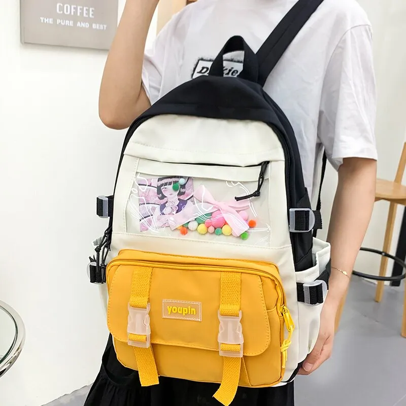 Christmas Gift Kawaii Japanese fashion contrast color women's backpack Candy color patchwork design travel backpack Cute student schoolbag New