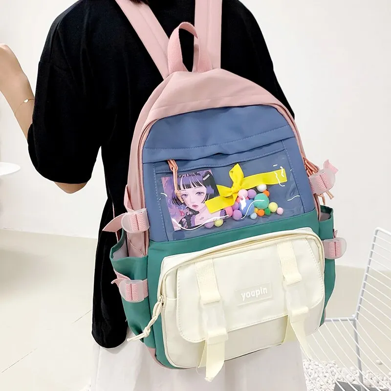 Christmas Gift Kawaii Japanese fashion contrast color women's backpack Candy color patchwork design travel backpack Cute student schoolbag New