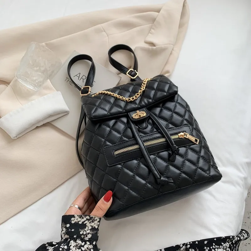 Christmas Gift Lingge Quality Small PU Leather Solid Color Backpack Bags for Women 2021 hit School Bags for Teenagers Girls Luxury Back Packs