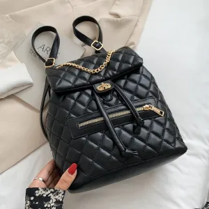 Christmas Gift Lingge Quality Small PU Leather Solid Color Backpack Bags for Women 2021 hit School Bags for Teenagers Girls Luxury Back Packs
