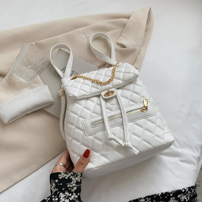 Christmas Gift Lingge Quality Small PU Leather Solid Color Backpack Bags for Women 2021 hit School Bags for Teenagers Girls Luxury Back Packs