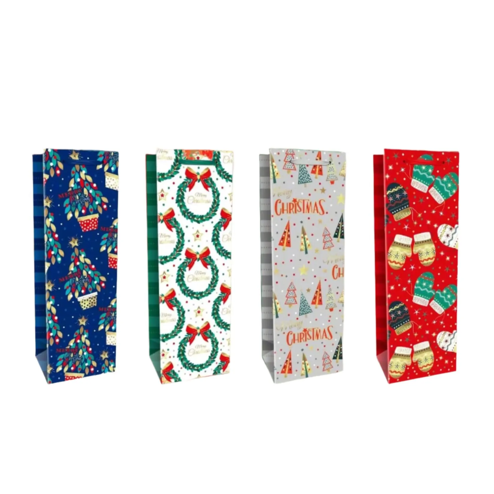 Christmas Tree Gloves Holiday Gift Wine Bags, Pack of 12