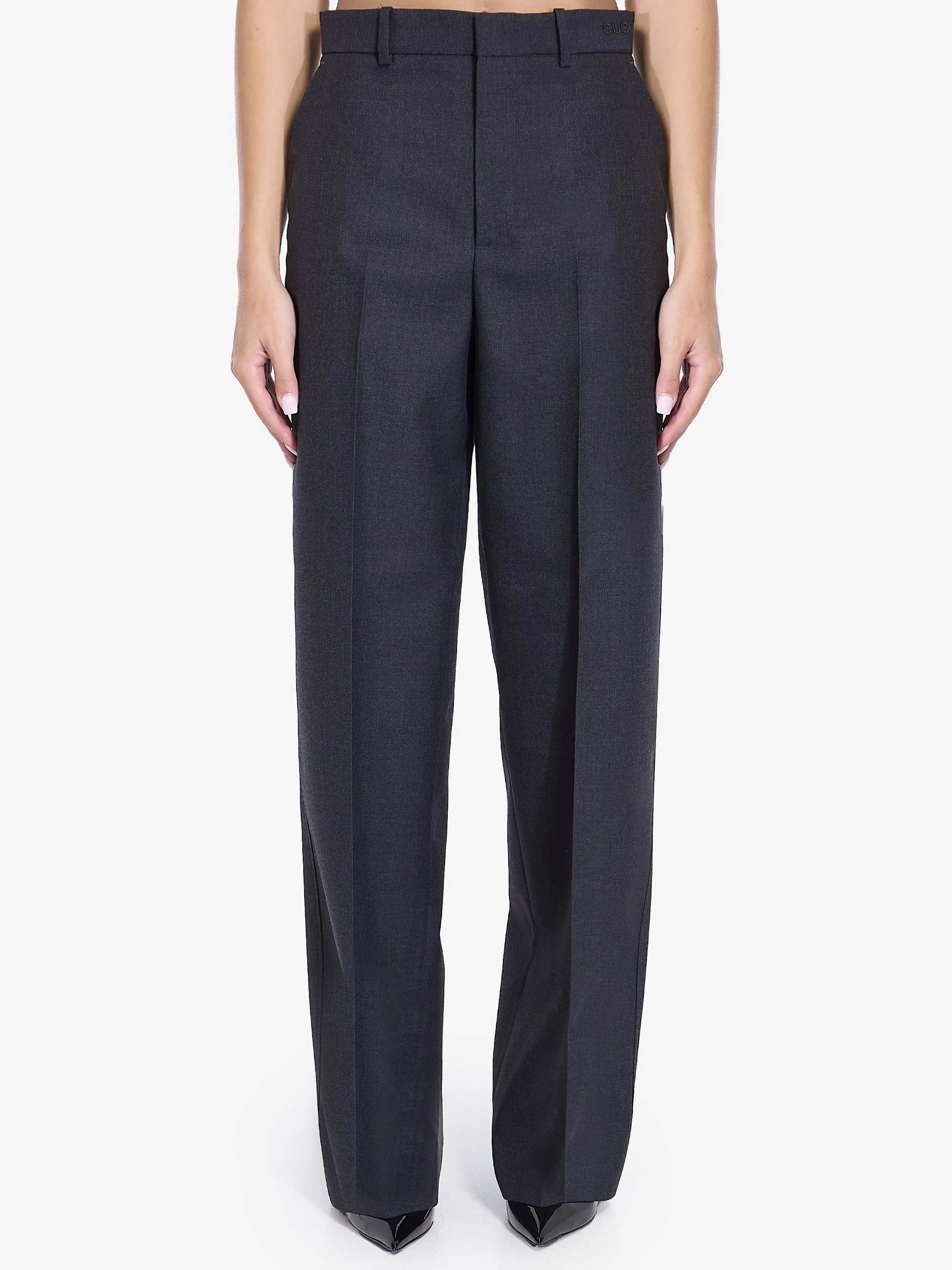 DARK GREY WOOL WIDE TROUSERS
