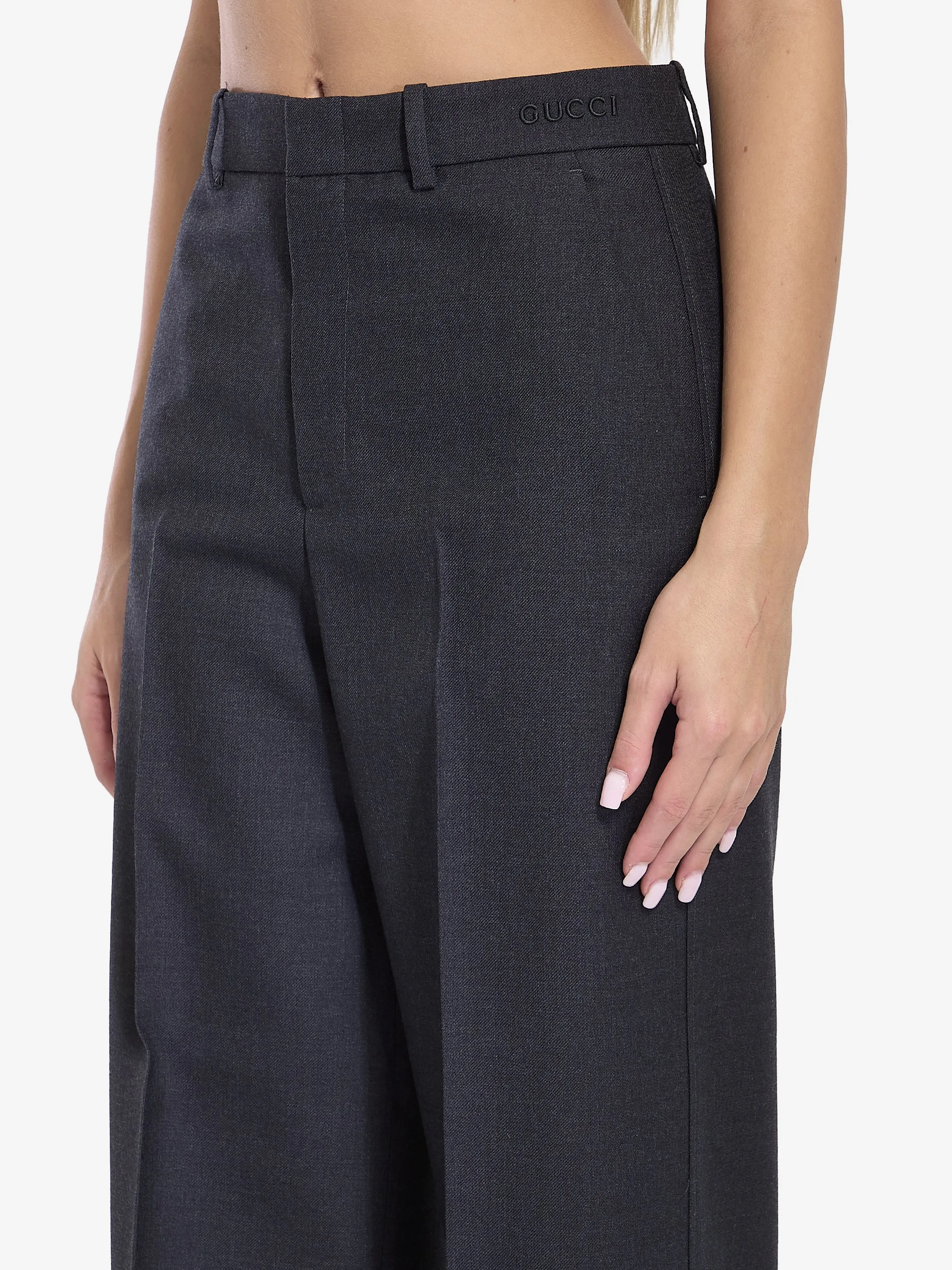 DARK GREY WOOL WIDE TROUSERS
