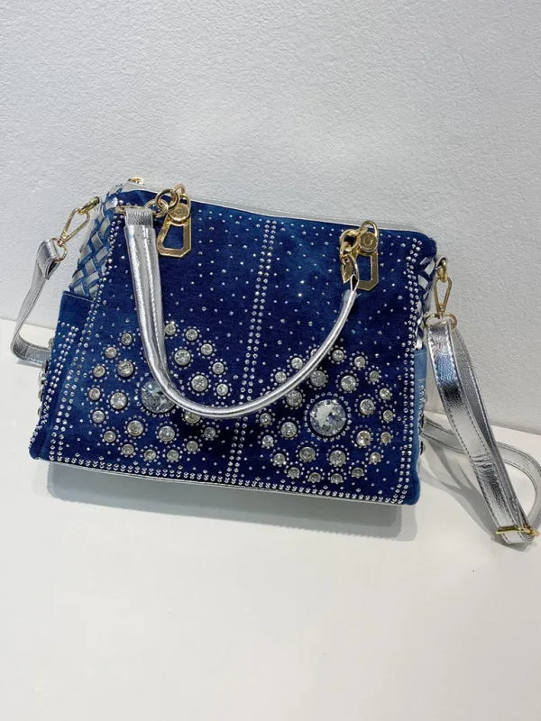 Denim Bag Canvas Hand-held Diamond Shoulder Crossbody Tote Bag