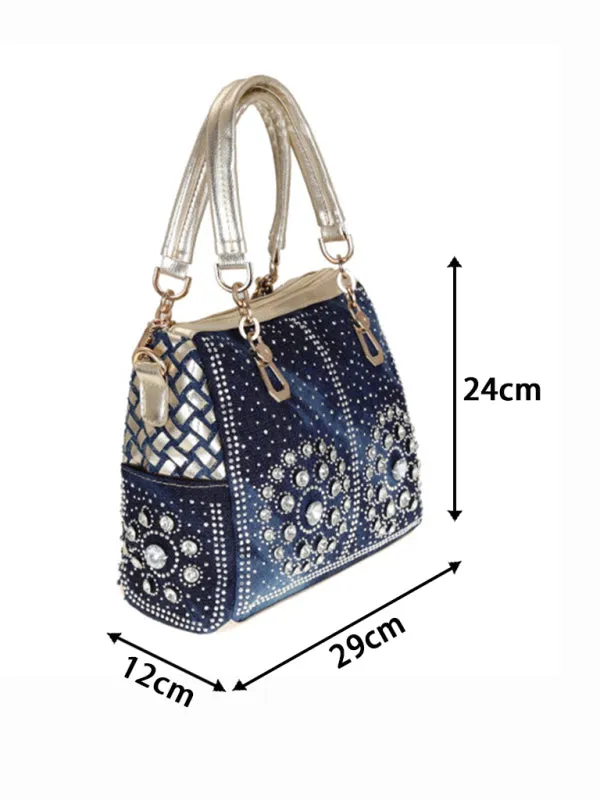 Denim Bag Canvas Hand-held Diamond Shoulder Crossbody Tote Bag