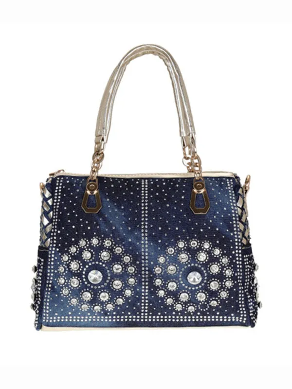 Denim Bag Canvas Hand-held Diamond Shoulder Crossbody Tote Bag