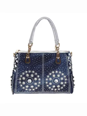 Denim Bag Canvas Hand-held Diamond Shoulder Crossbody Tote Bag