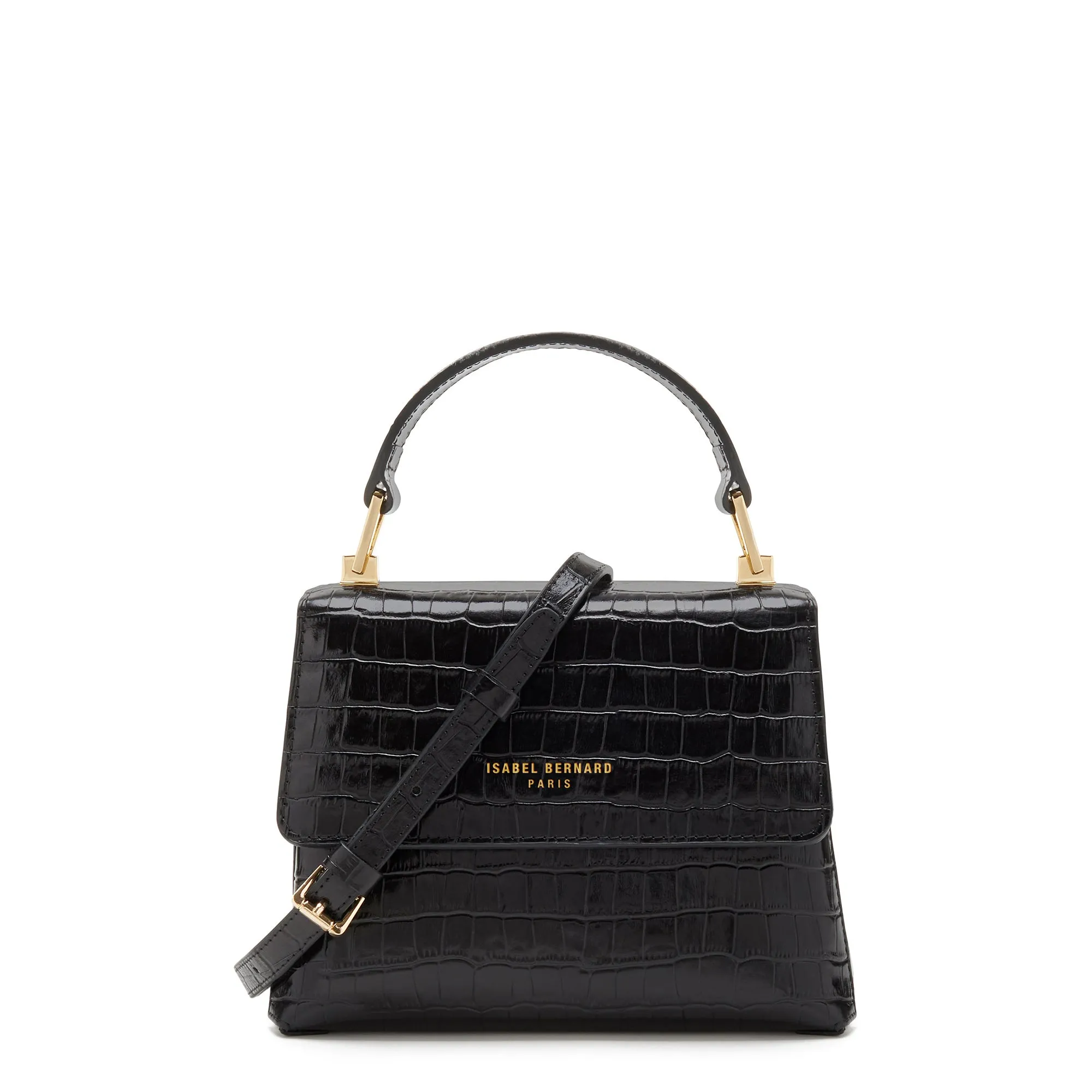 Femme Forte Heline croco black calfskin leather handbag