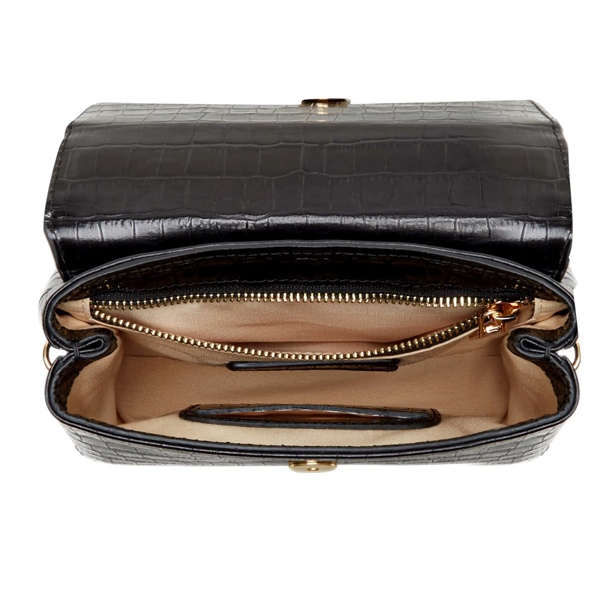 Femme Forte Heline croco black calfskin leather handbag