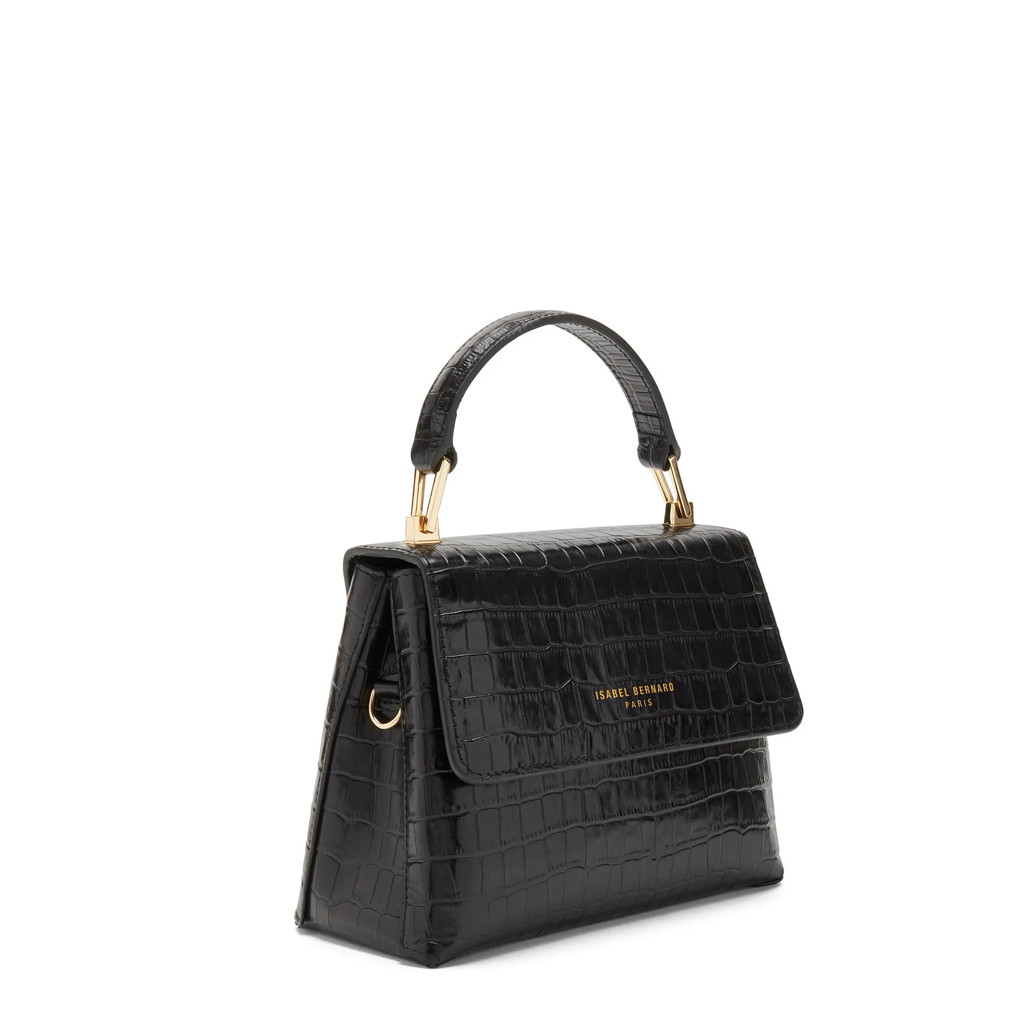 Femme Forte Heline croco black calfskin leather handbag