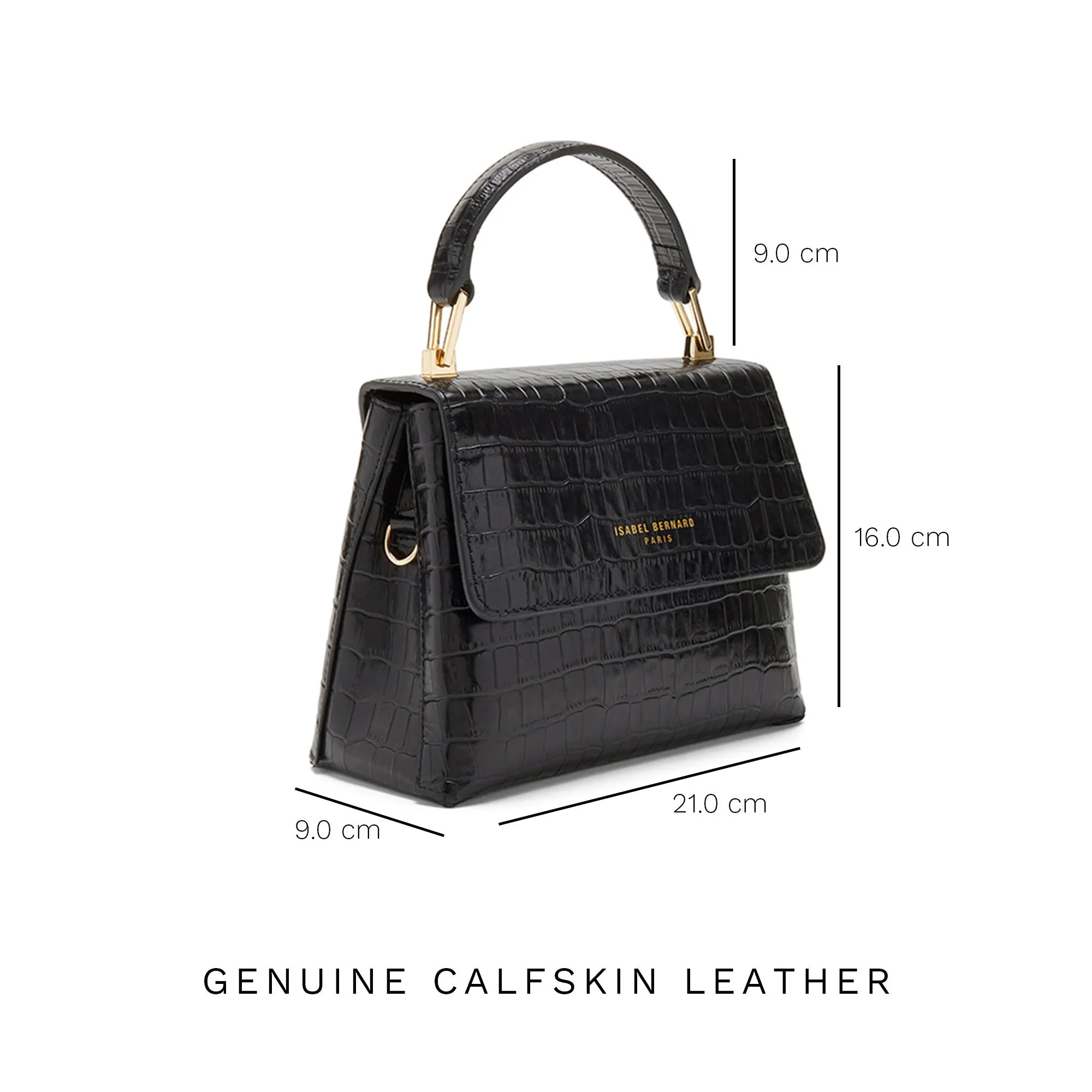 Femme Forte Heline croco black calfskin leather handbag
